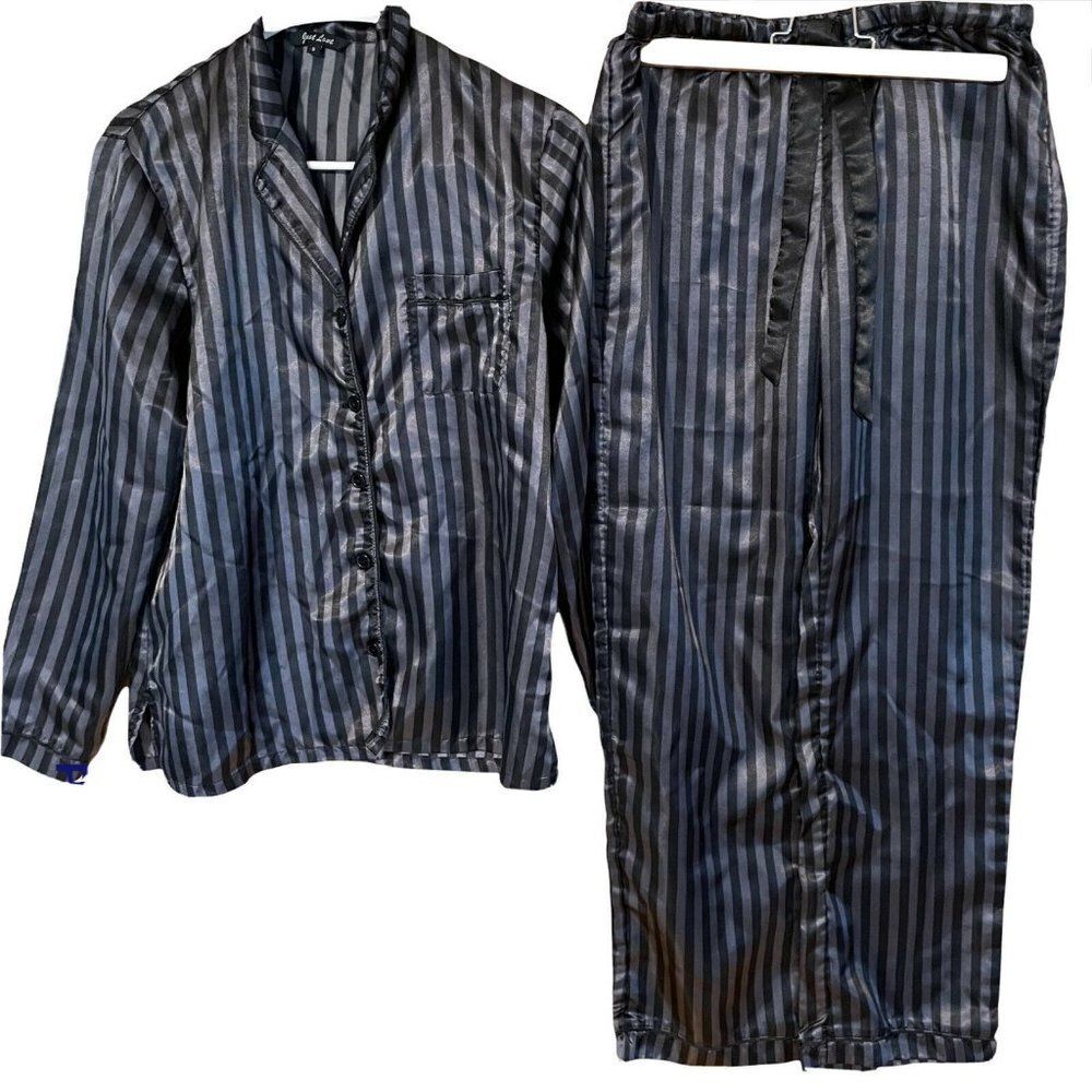 Just Love womens sz small gray black striped long sleeve pajama pant Set